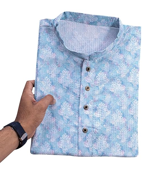 A THREE HUB Cotton Blend Printed Short Kurta