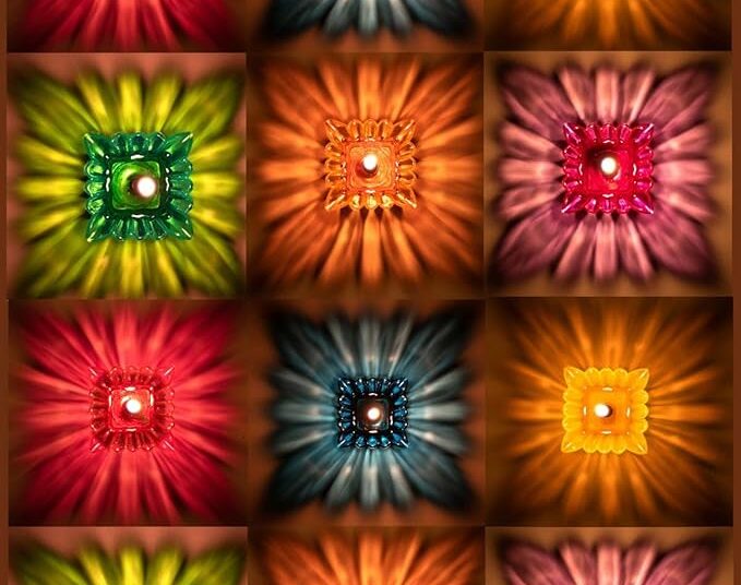 Indian Karigar 12pcs Diwali Diyas Colourful 3D Reflection Diya