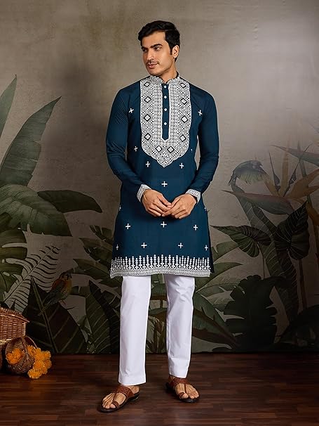 Kalaanj Embroidered Silk Kurta for Men