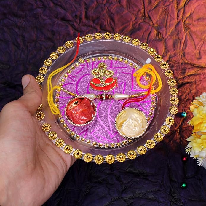 Majik Rakhi Combo with Decorative Pooja Thali