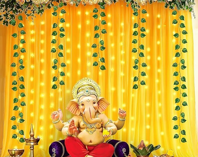 Party Propz Yellow Backdrop for Decorations - 8 pcs Ganpati Decoration Setup for Home.