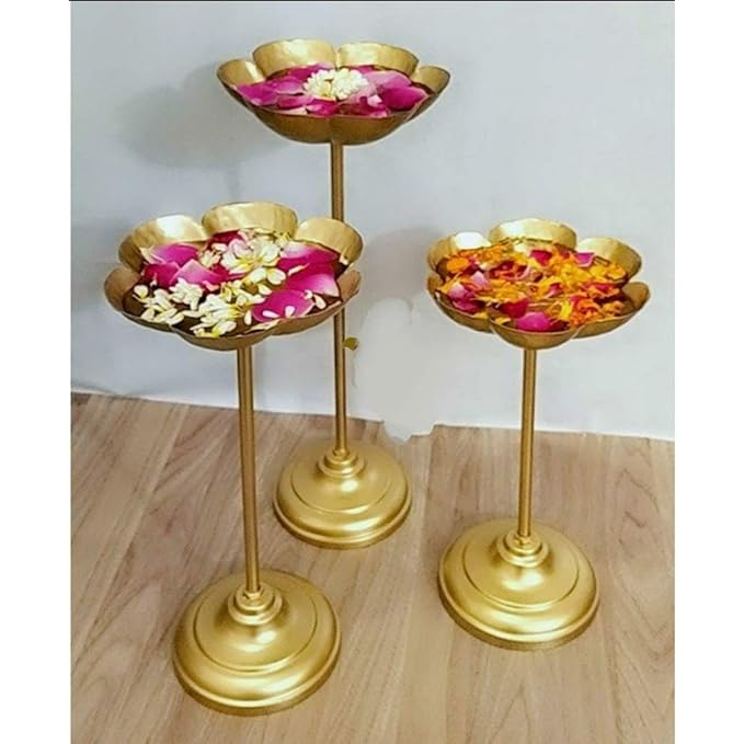 World Fire Set of 3 Urli Bowl Tealight Holder Stand for Diwali Home Puja Decor